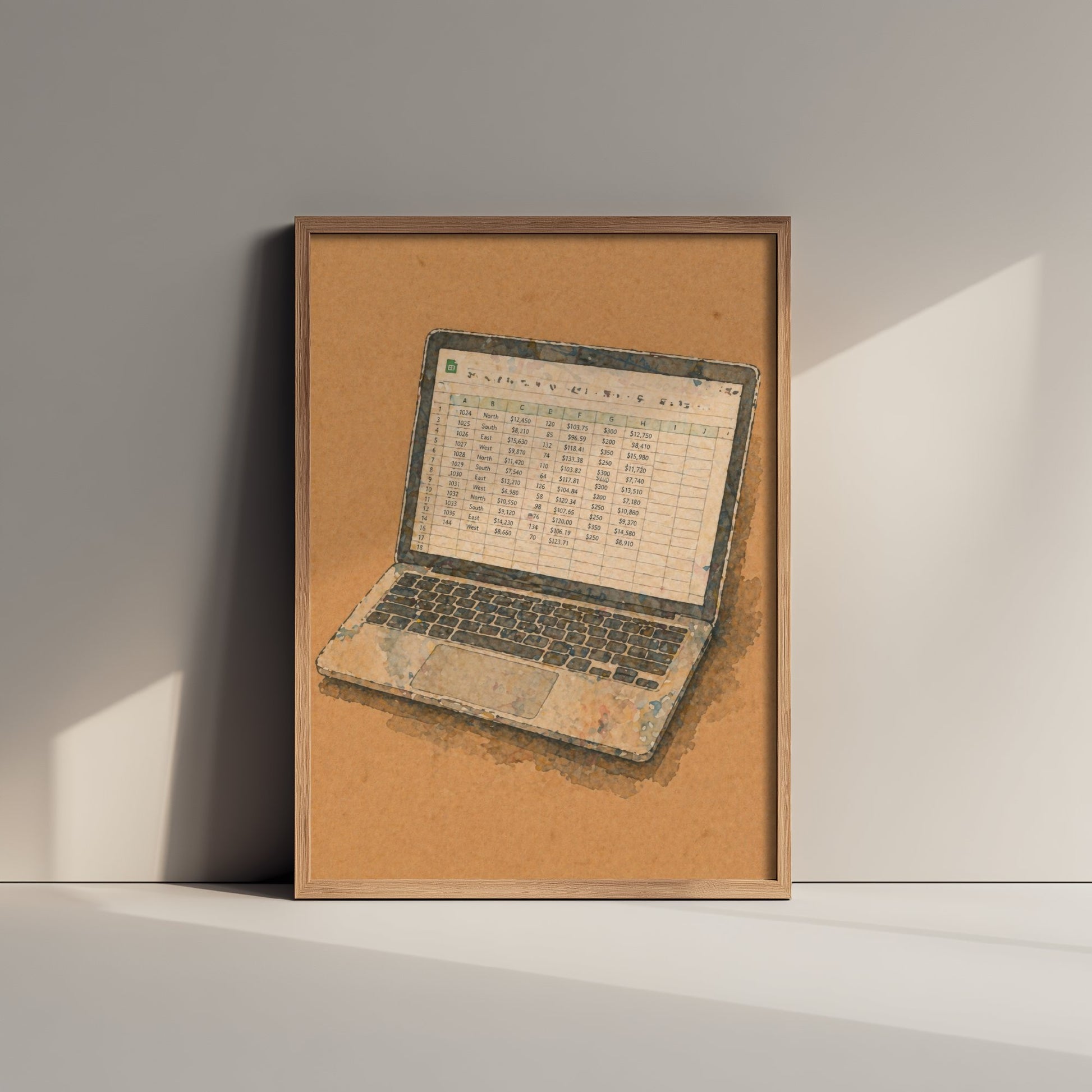 Accountant Gift Art Print - Spreadsheet Laptop Watercolour Poster - Expressive Office Painting - CPA Decor 2/3