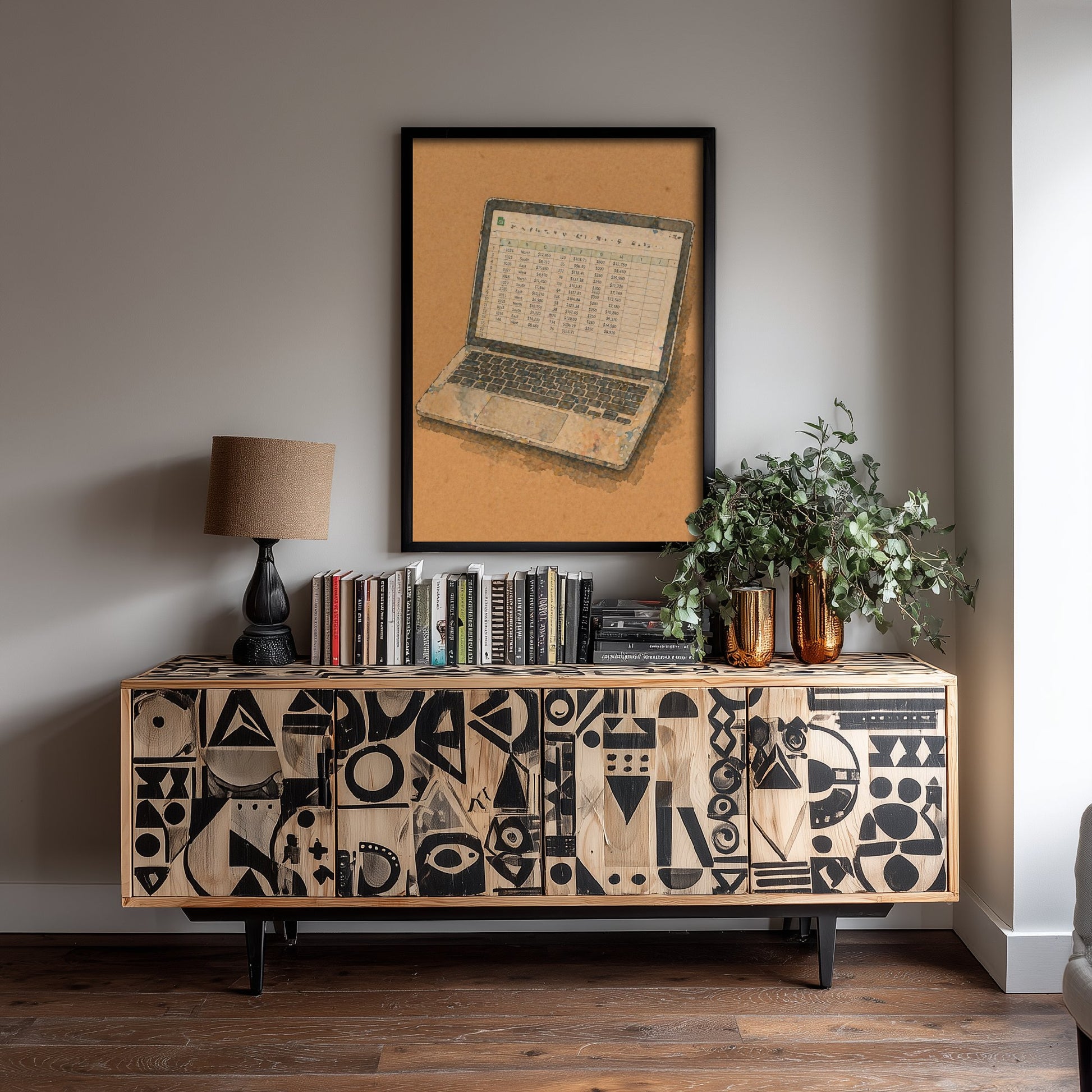 Accountant Gift Art Print - Spreadsheet Laptop Watercolour Poster - Expressive Office Painting - CPA Decor 2/3