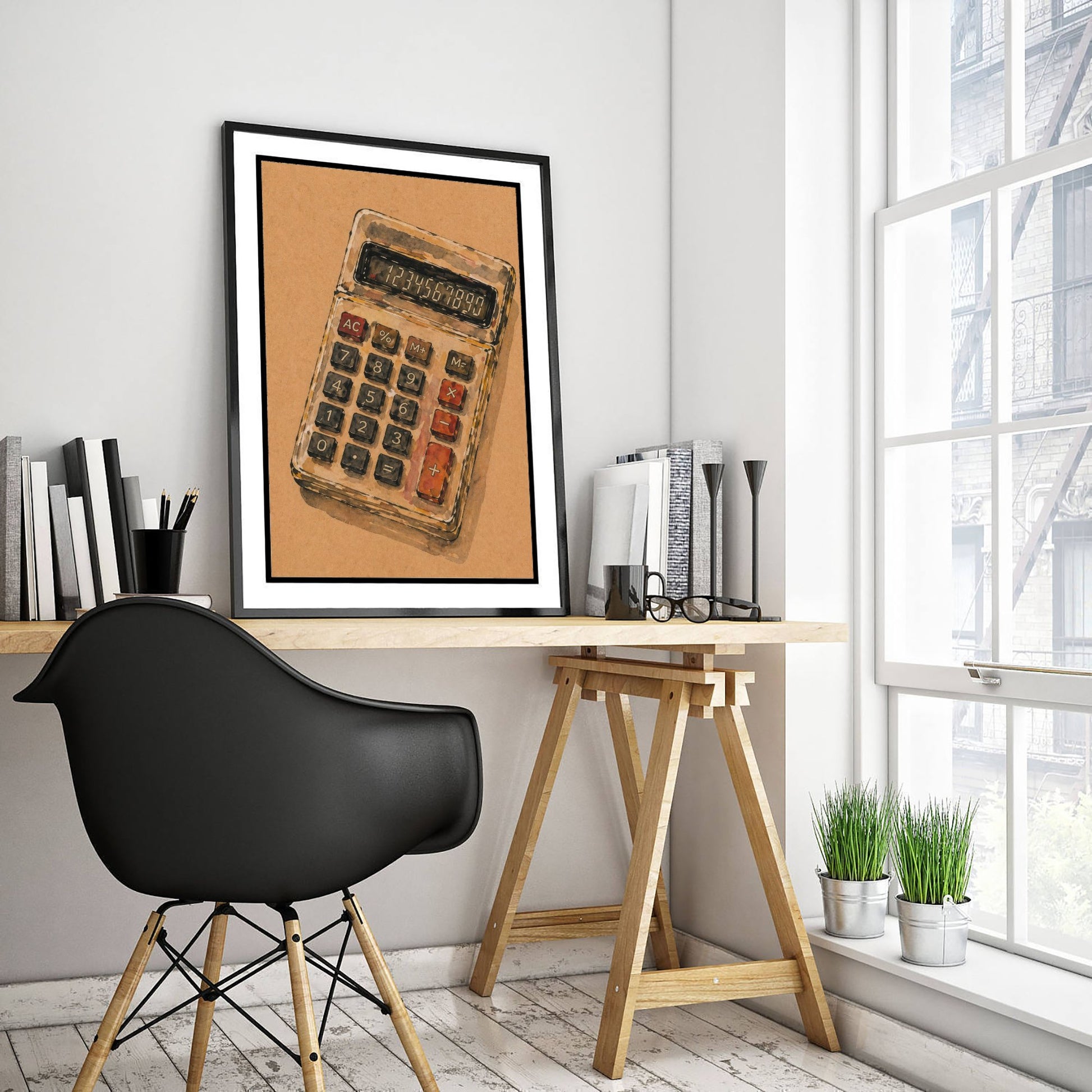 Accountant Gift Art Print - Calculator Watercolour Poster - Expressive Office Painting - Bookkeeper Gift 3/3