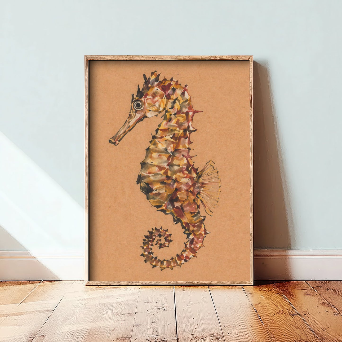 Seahorse Art Print - Expressive Watercolour Painting Poster - Egon Schiele Style Sea Life - Nautical Wall Art 1/3