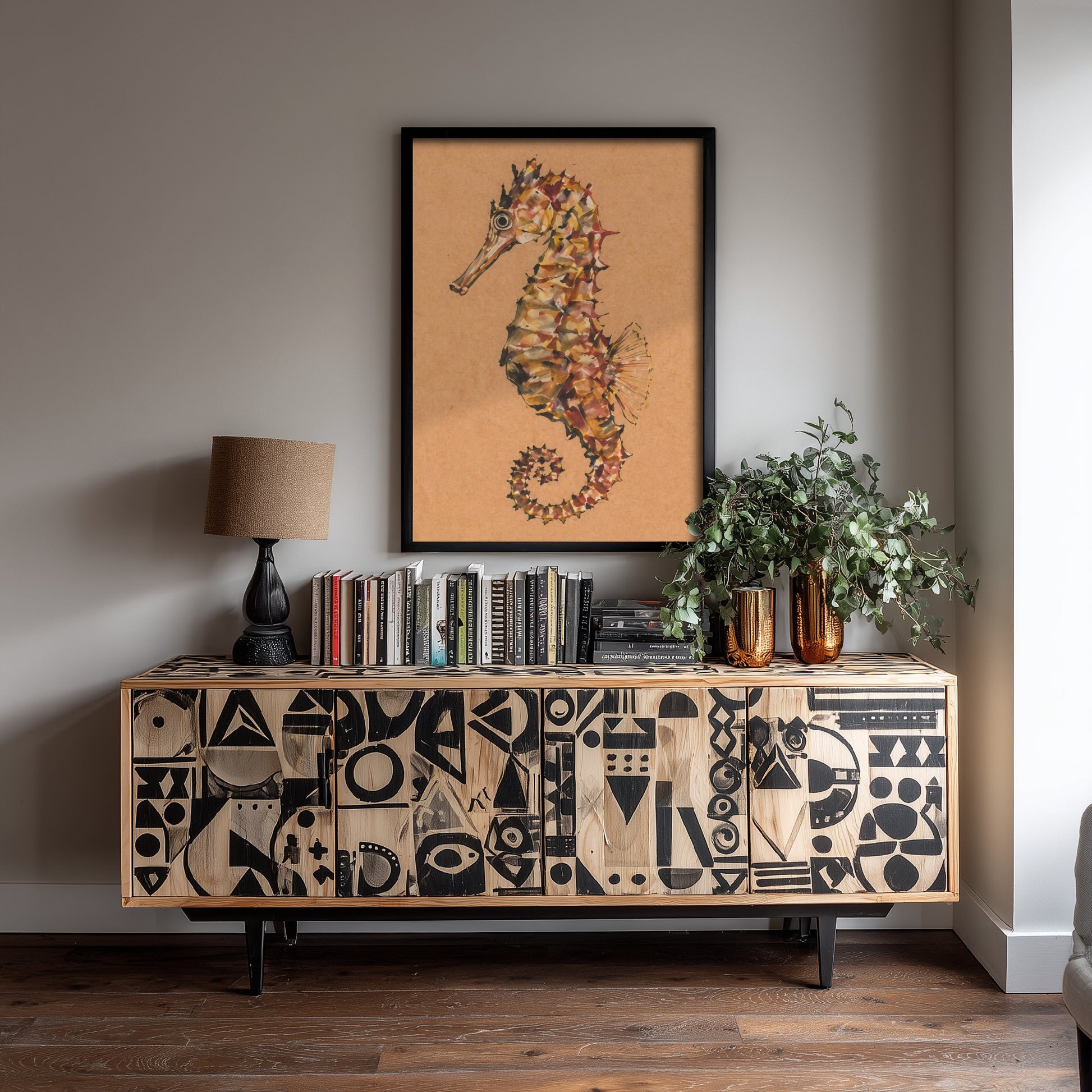 Seahorse Art Print - Expressive Watercolour Painting Poster - Egon Schiele Style Sea Life - Nautical Wall Art 1/3