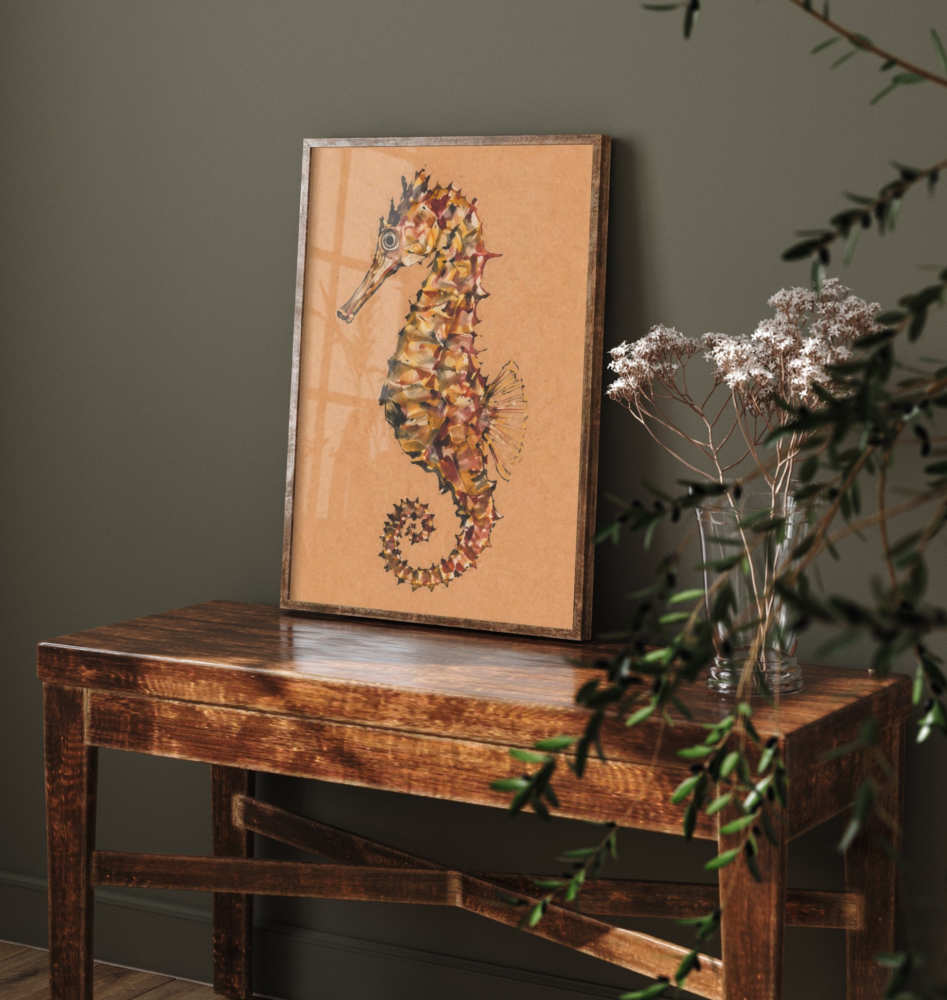 Seahorse Art Print - Expressive Watercolour Painting Poster - Egon Schiele Style Sea Life - Nautical Wall Art 1/3
