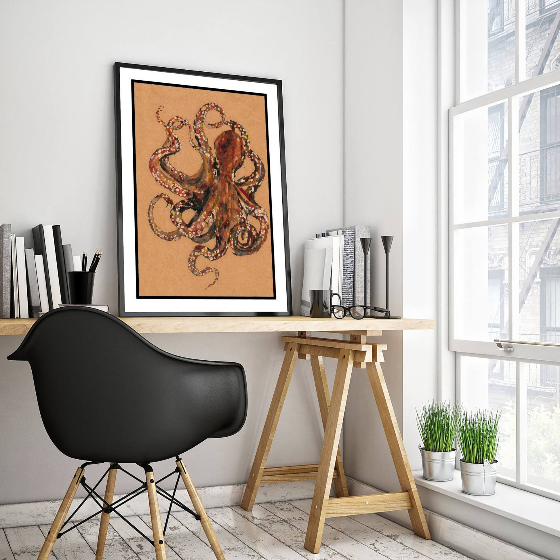 Octopus Art Print - Expressive Watercolour Painting Poster - Egon Schiele Style Sea Life - Nautical Wall Art 2/3