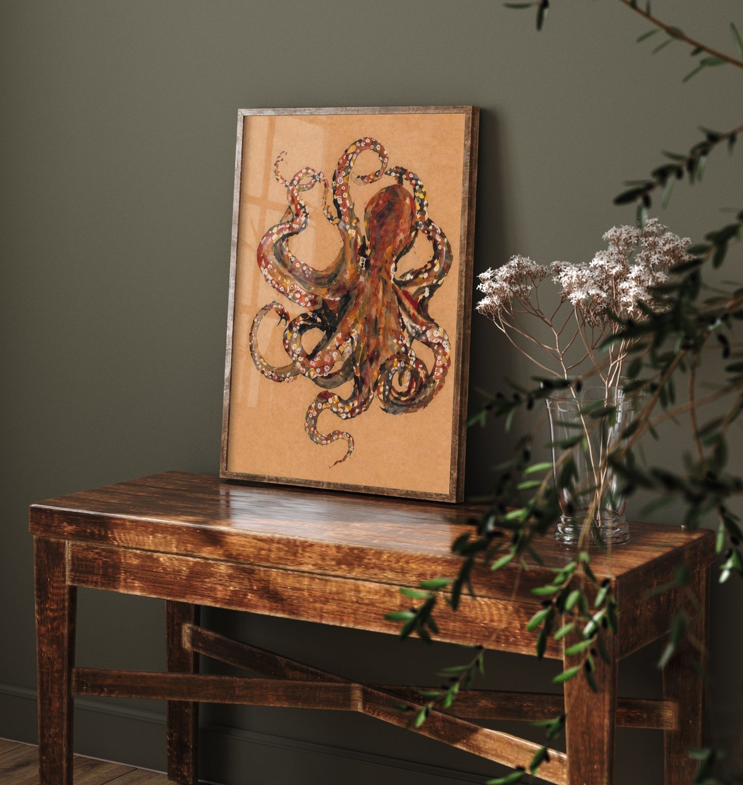 Octopus Art Print - Expressive Watercolour Painting Poster - Egon Schiele Style Sea Life - Nautical Wall Art 2/3