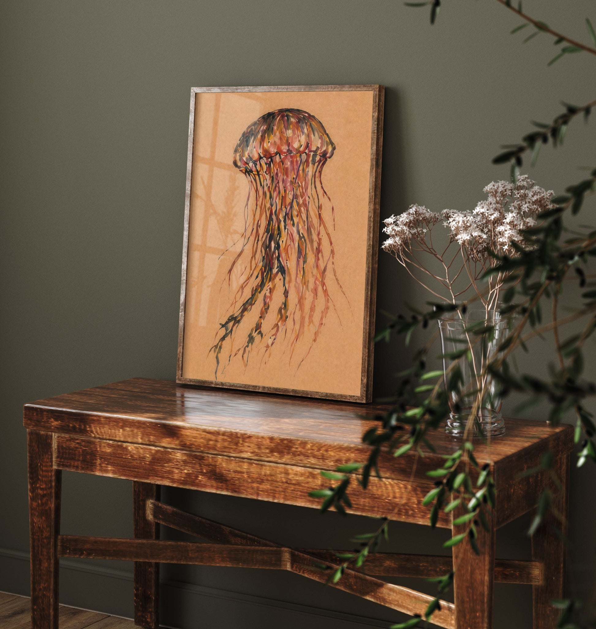 Jellyfish Art Print - Expressive Watercolour Painting Poster - Egon Schiele Style Sea Life - Nautical Wall Art 3/3