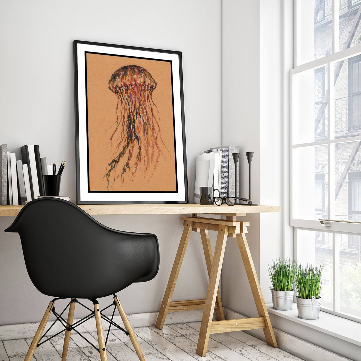 Jellyfish Art Print - Expressive Watercolour Painting Poster - Egon Schiele Style Sea Life - Nautical Wall Art 3/3