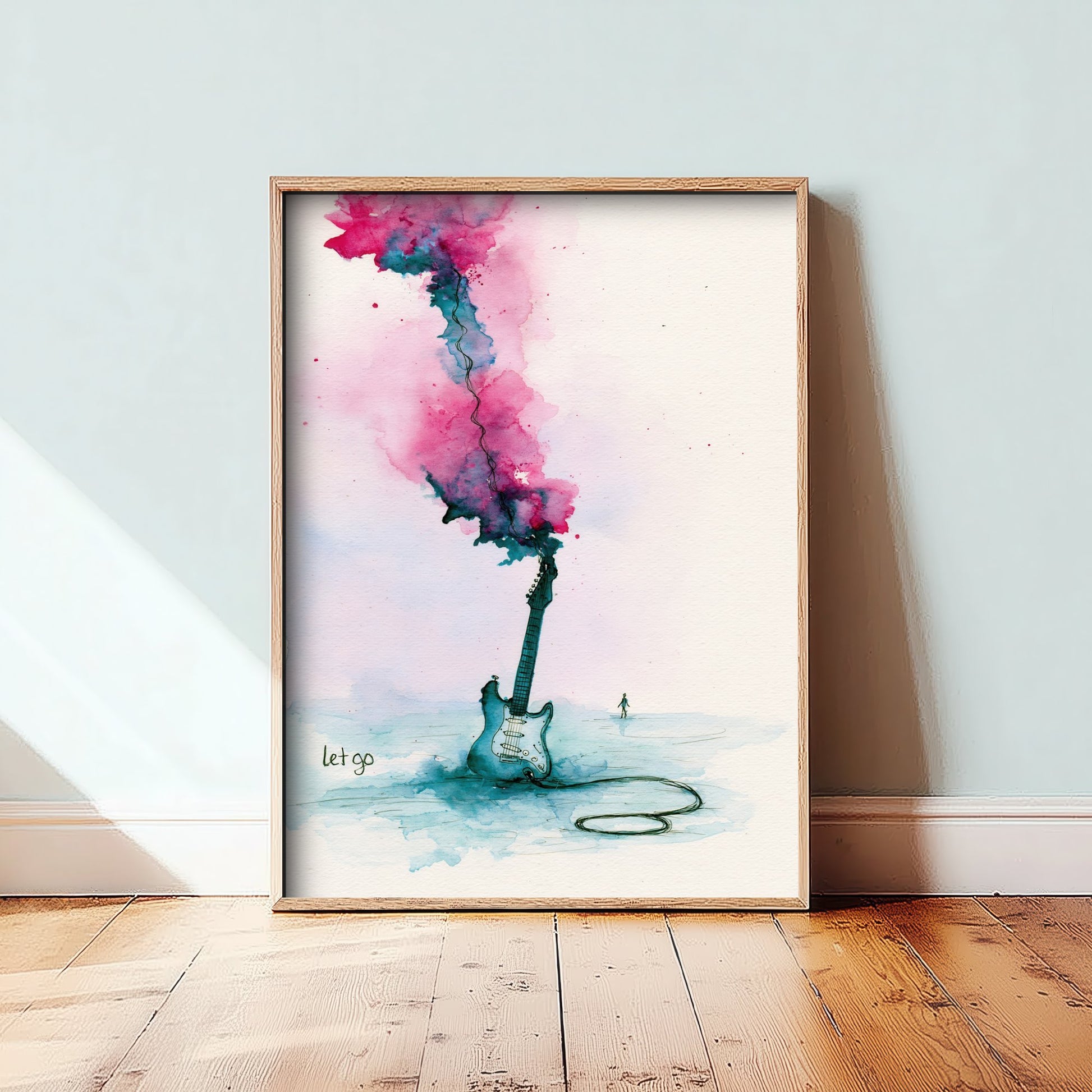Electric Guitar Watercolour Art Print - Let Go Music Poster - Loose Ink Guitarist Wall Art 1/3