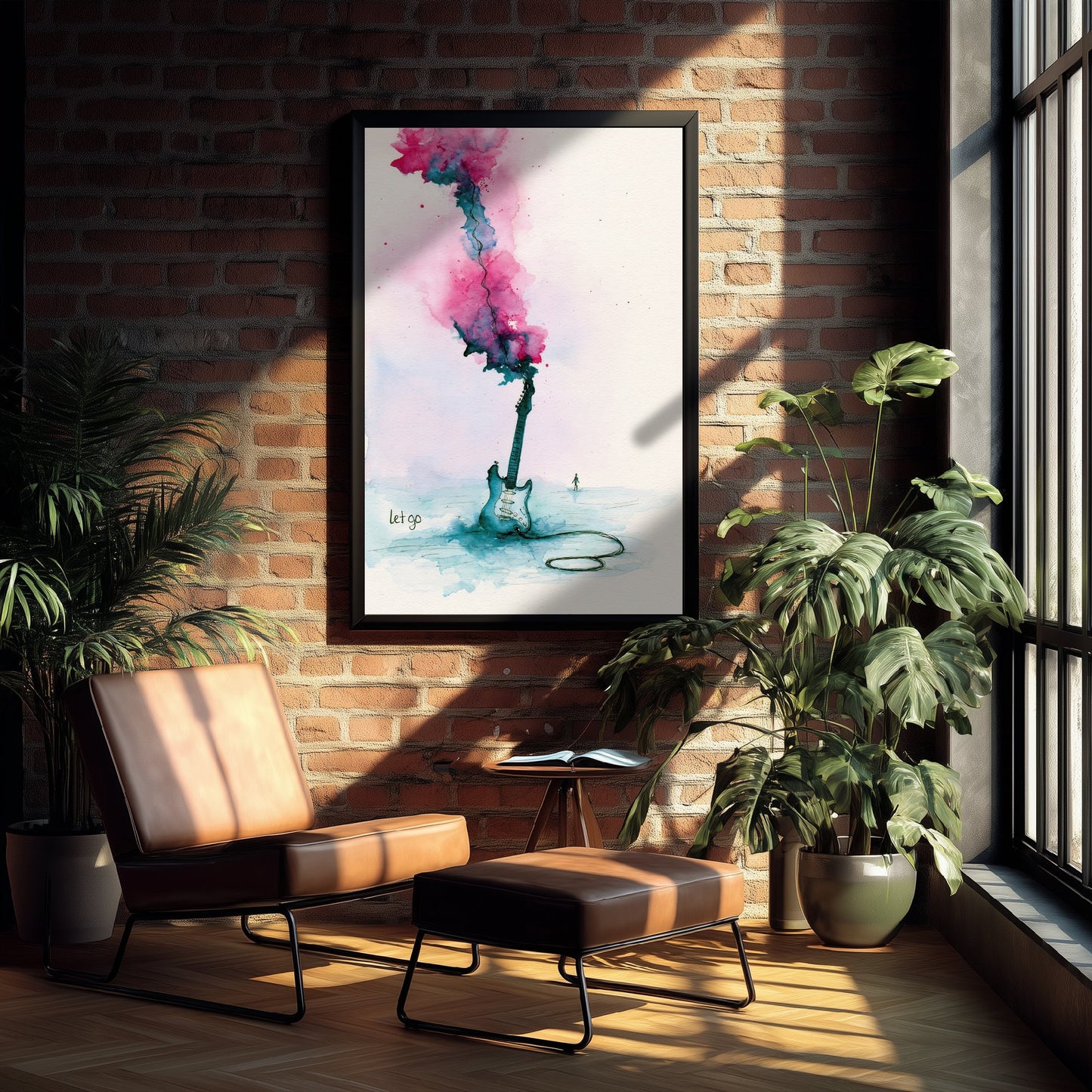 Electric Guitar Watercolour Art Print - Let Go Music Poster - Loose Ink Guitarist Wall Art 1/3