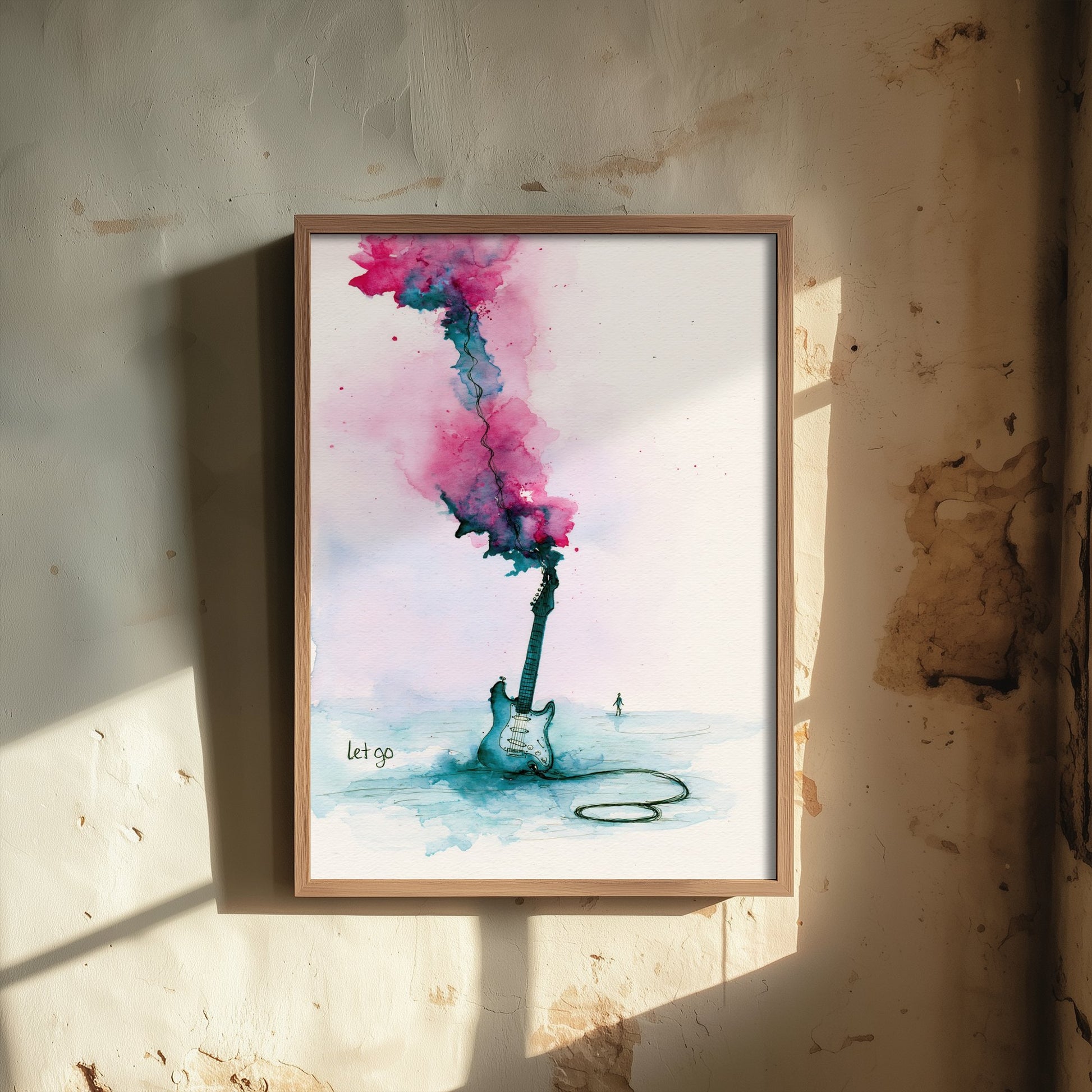 Electric Guitar Watercolour Art Print - Let Go Music Poster - Loose Ink Guitarist Wall Art 1/3