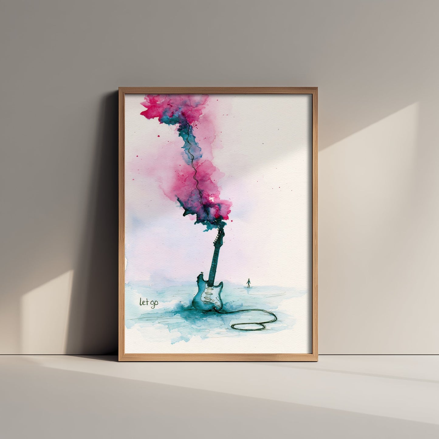 Electric Guitar Watercolour Art Print - Let Go Music Poster - Loose Ink Guitarist Wall Art 1/3