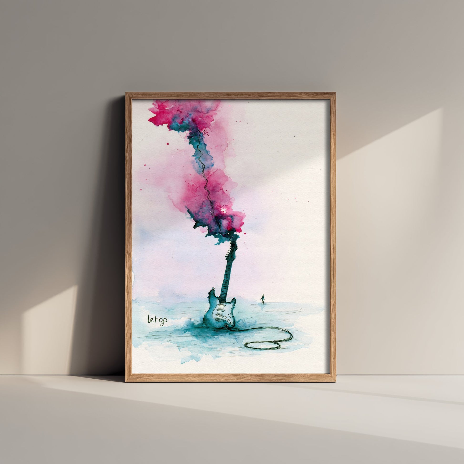 Electric Guitar Watercolour Art Print - Let Go Music Poster - Loose Ink Guitarist Wall Art 1/3