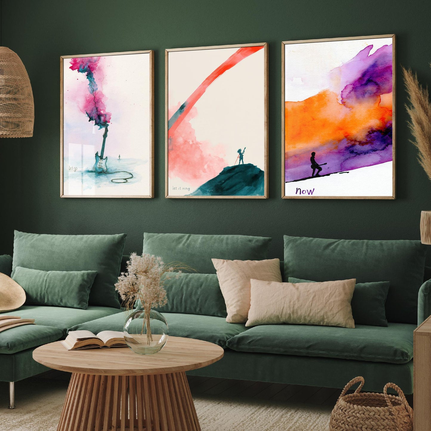 Electric Guitar Set of Three Art Prints - Let Go, Let It Ring, Now - Music Wall Art Poster Watercolour Painting Gift Decor
