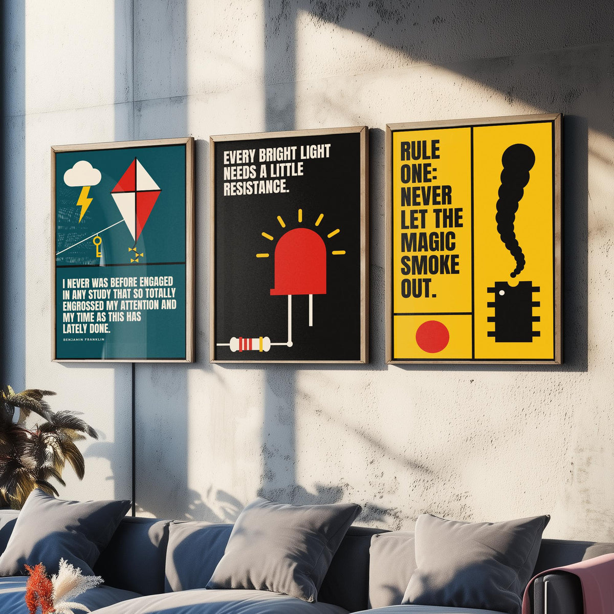 Electronics Quotes Set of Three Art Prints - 3 Bauhaus Circuits Maker Posters - Minimalist Tech Wall Art Illustration V1