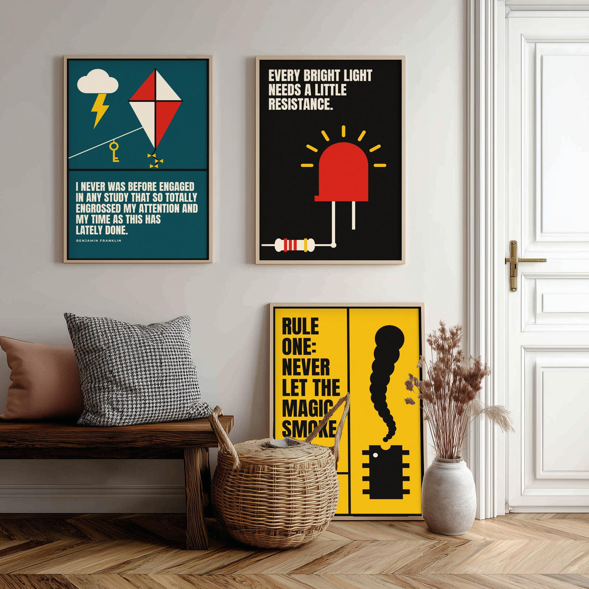 Electronics Quotes Set of Three Art Prints - 3 Bauhaus Circuits Maker Posters - Minimalist Tech Wall Art Illustration V1