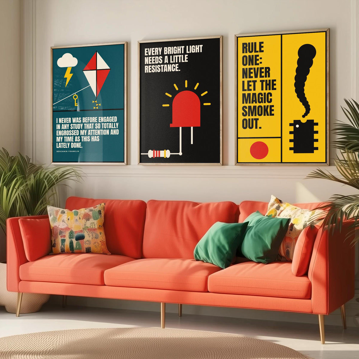 Electronics Quotes Set of Three Art Prints - 3 Bauhaus Circuits Maker Posters - Minimalist Tech Wall Art Illustration V1