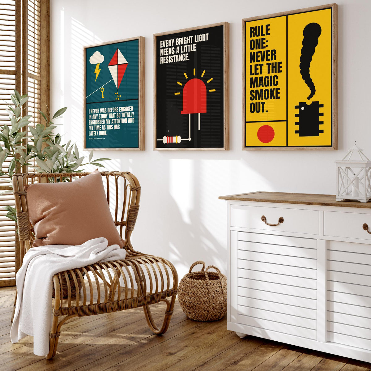 Electronics Quotes Set of Three Art Prints - 3 Bauhaus Circuits Maker Posters - Minimalist Tech Wall Art Illustration V1