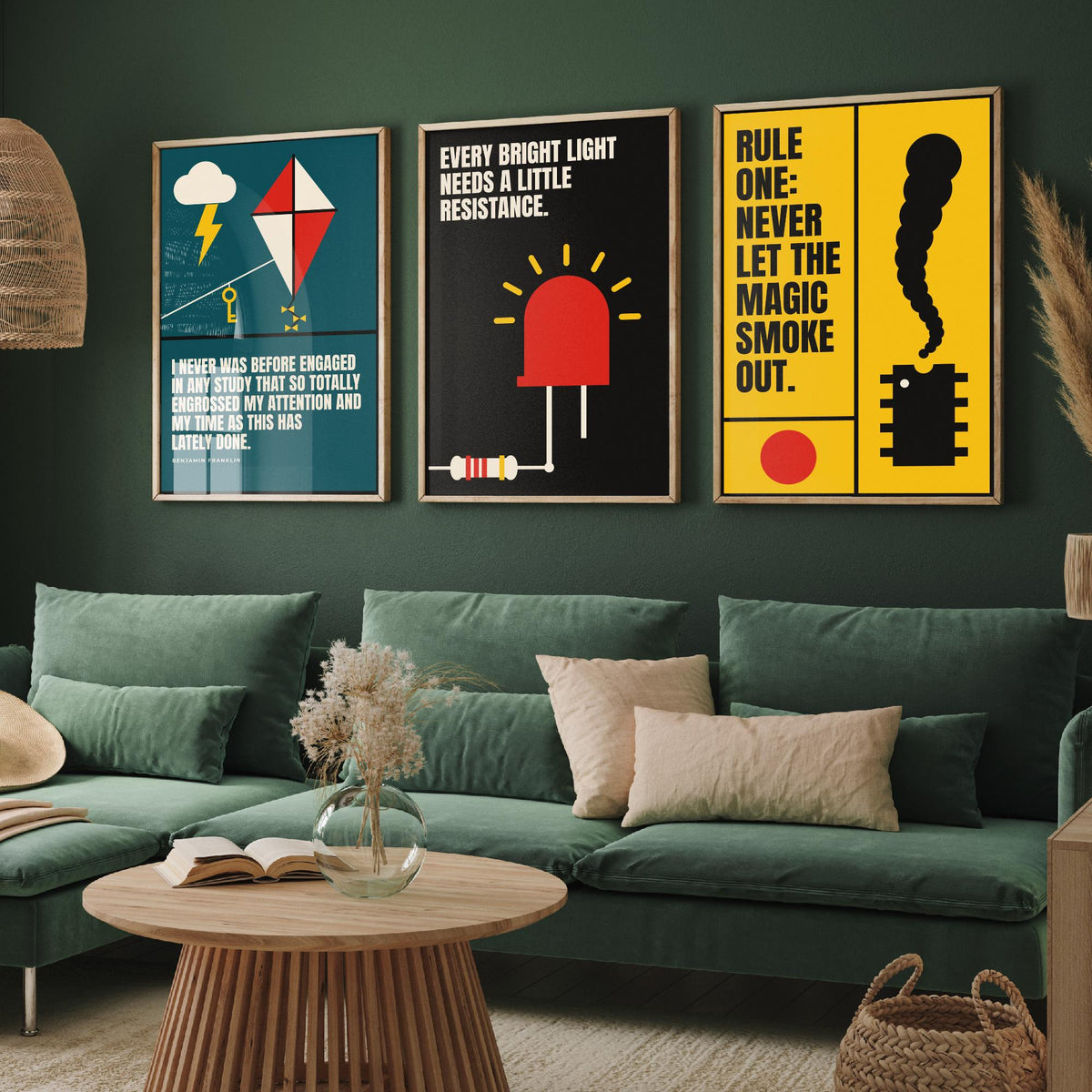 Electronics Quotes Set of Three Art Prints - 3 Bauhaus Circuits Maker Posters - Minimalist Tech Wall Art Illustration V1