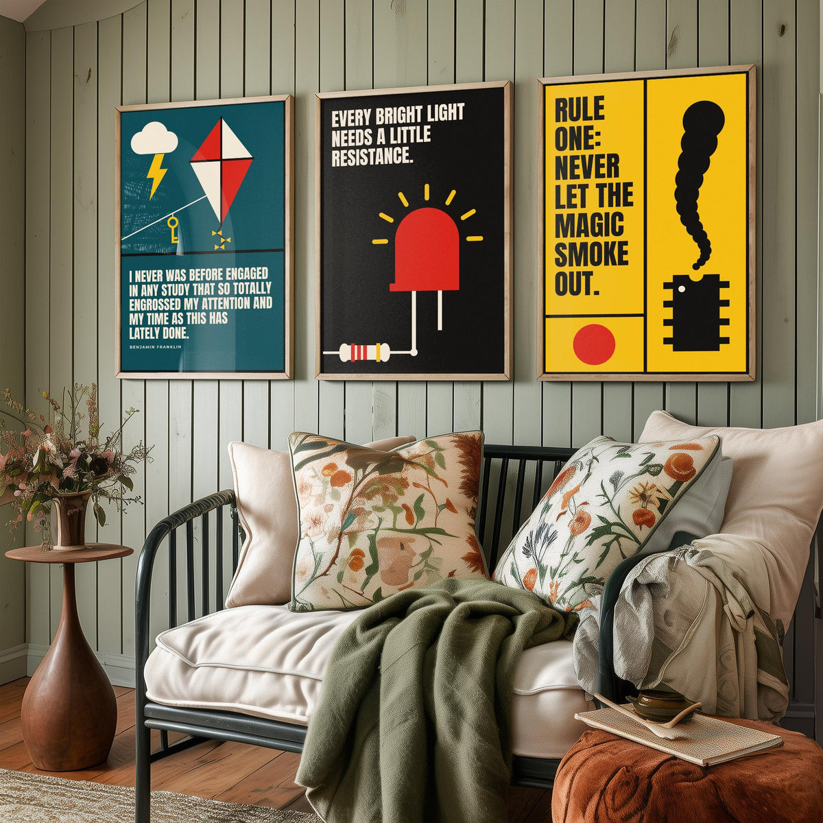 Electronics Quotes Set of Three Art Prints - 3 Bauhaus Circuits Maker Posters - Minimalist Tech Wall Art Illustration V1