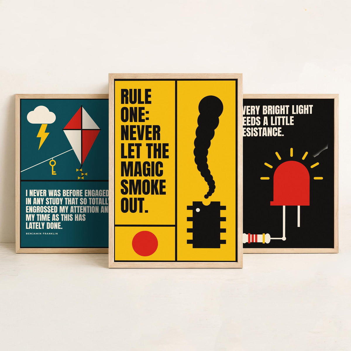 Electronics Quotes Set of Three Art Prints - 3 Bauhaus Circuits Maker Posters - Minimalist Tech Wall Art Illustration V1