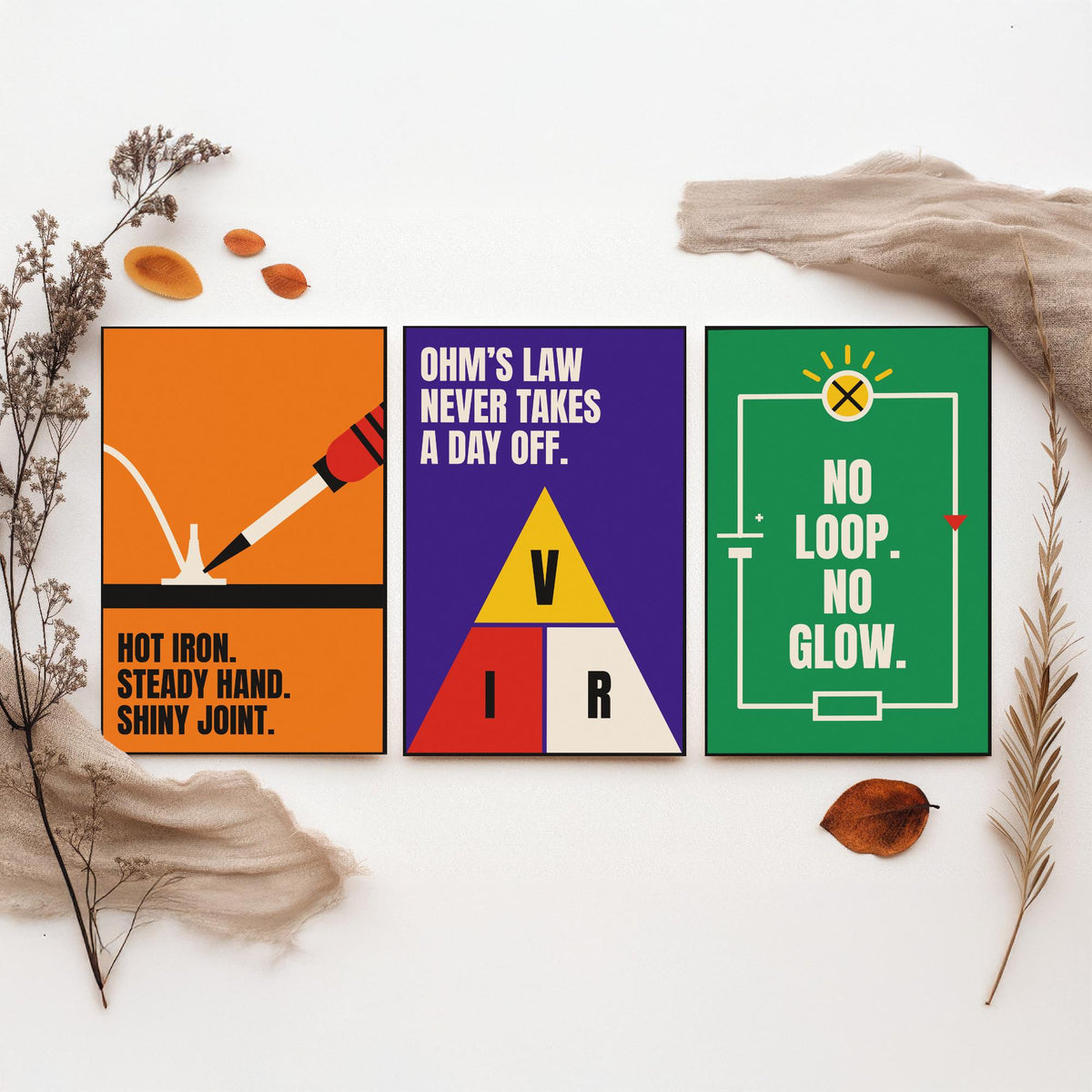 Electronics Quotes Set of Three Art Prints - 3 Retro Bauhaus Circuits Maker Posters - Minimalist Tech Wall Art Illustration V2