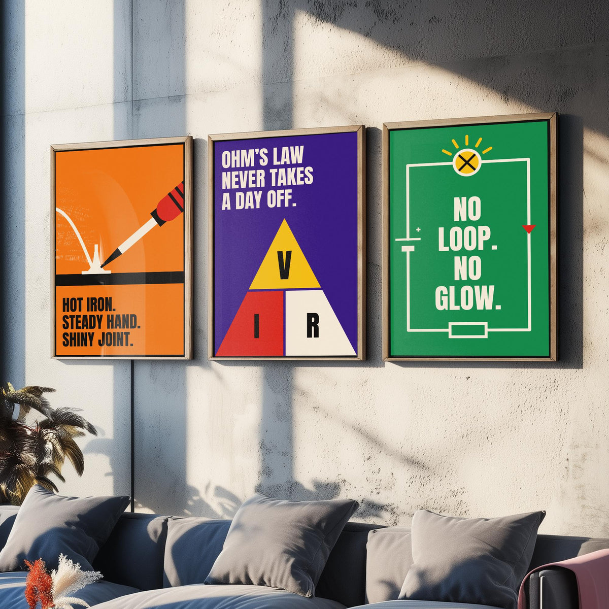 Electronics Quotes Set of Three Art Prints - 3 Retro Bauhaus Circuits Maker Posters - Minimalist Tech Wall Art Illustration V2
