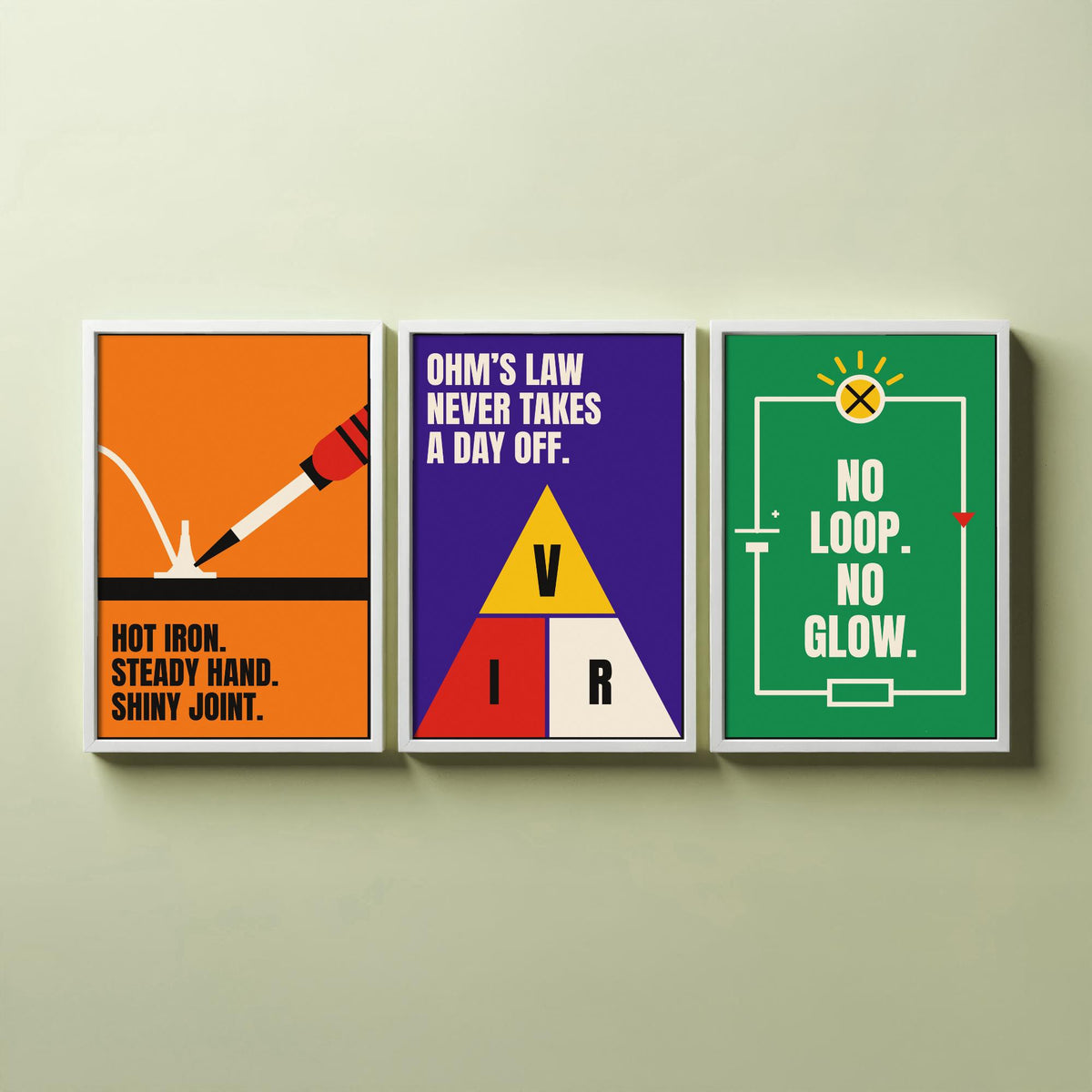 Electronics Quotes Set of Three Art Prints - 3 Retro Bauhaus Circuits Maker Posters - Minimalist Tech Wall Art Illustration V2