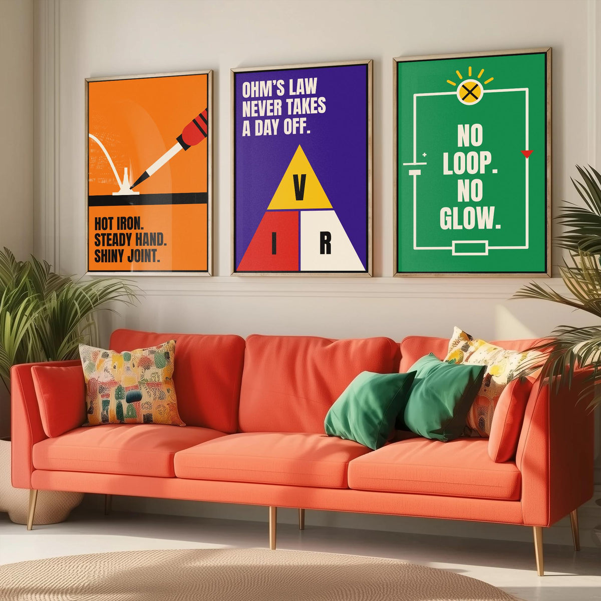 Electronics Quotes Set of Three Art Prints - 3 Retro Bauhaus Circuits Maker Posters - Minimalist Tech Wall Art Illustration V2