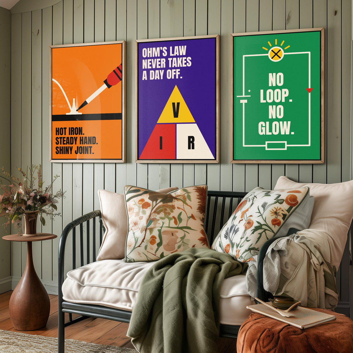 Electronics Quotes Set of Three Art Prints - 3 Retro Bauhaus Circuits Maker Posters - Minimalist Tech Wall Art Illustration V2