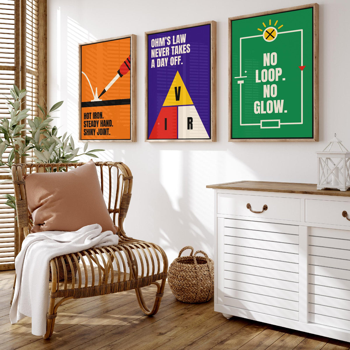 Electronics Quotes Set of Three Art Prints - 3 Retro Bauhaus Circuits Maker Posters - Minimalist Tech Wall Art Illustration V2