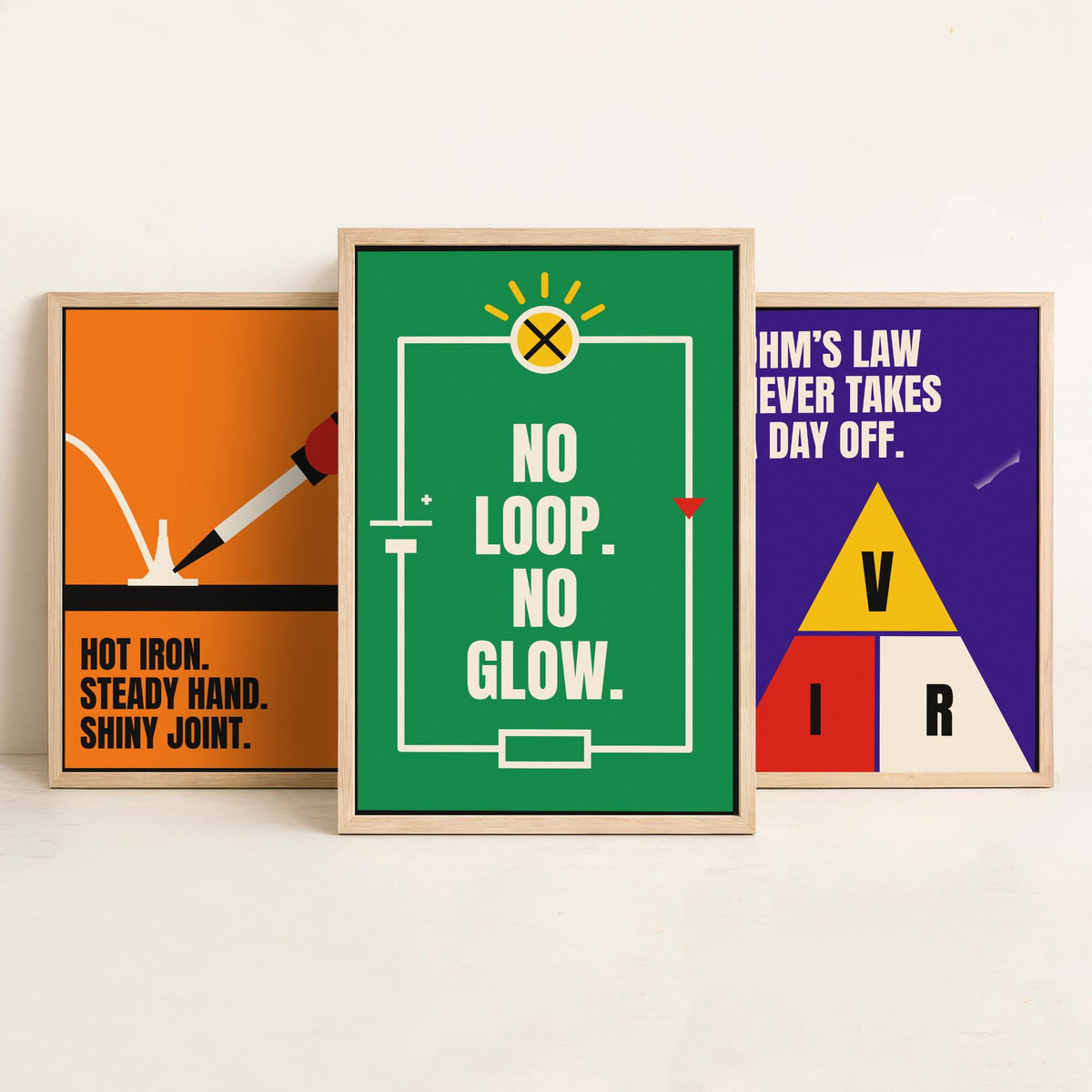 Electronics Quotes Set of Three Art Prints - 3 Retro Bauhaus Circuits Maker Posters - Minimalist Tech Wall Art Illustration V2