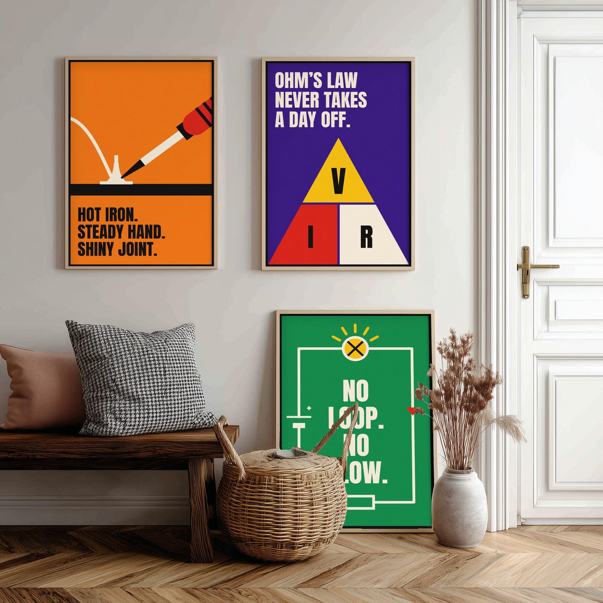 Electronics Quotes Set of Three Art Prints - 3 Retro Bauhaus Circuits Maker Posters - Minimalist Tech Wall Art Illustration V2