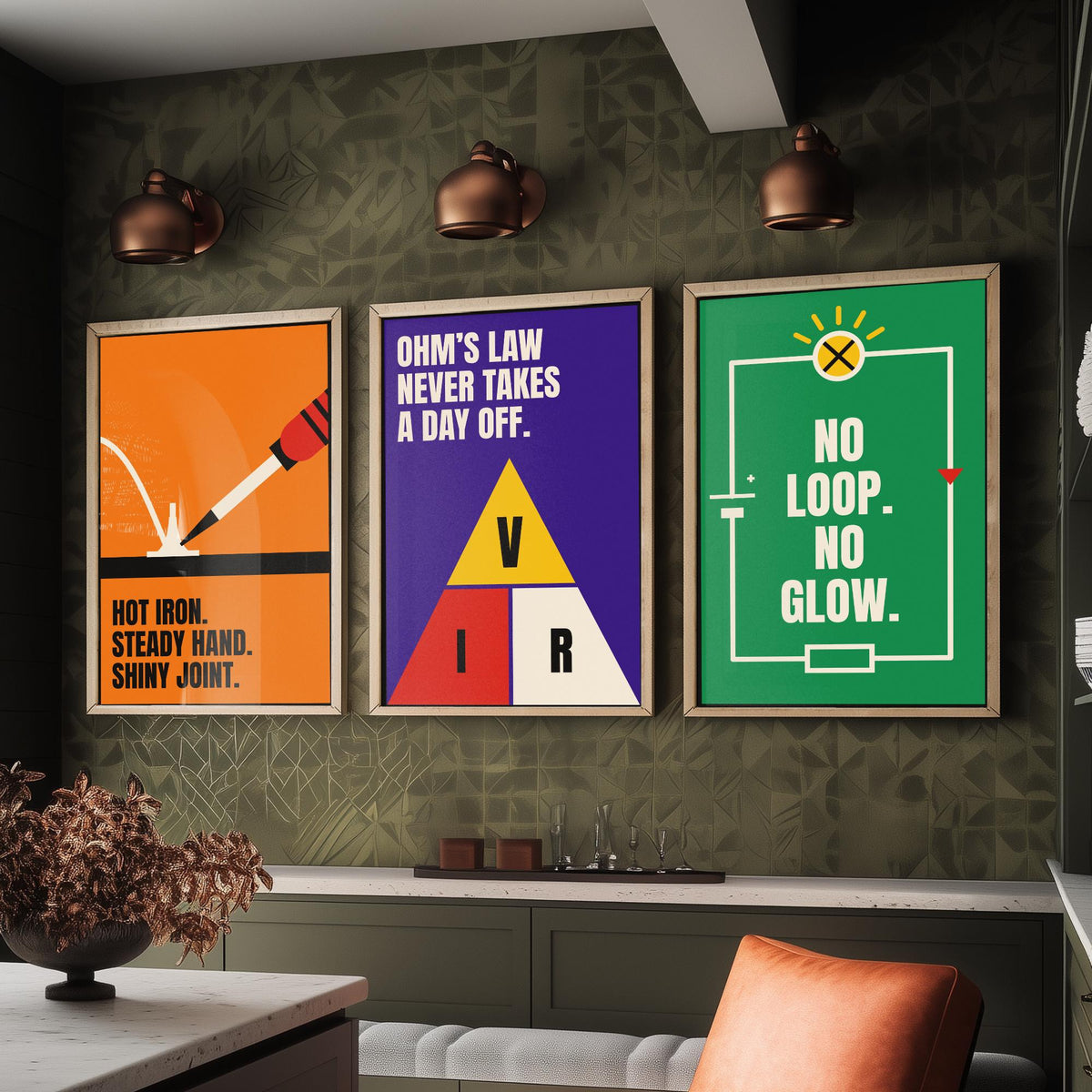 Electronics Quotes Set of Three Art Prints - 3 Retro Bauhaus Circuits Maker Posters - Minimalist Tech Wall Art Illustration V2