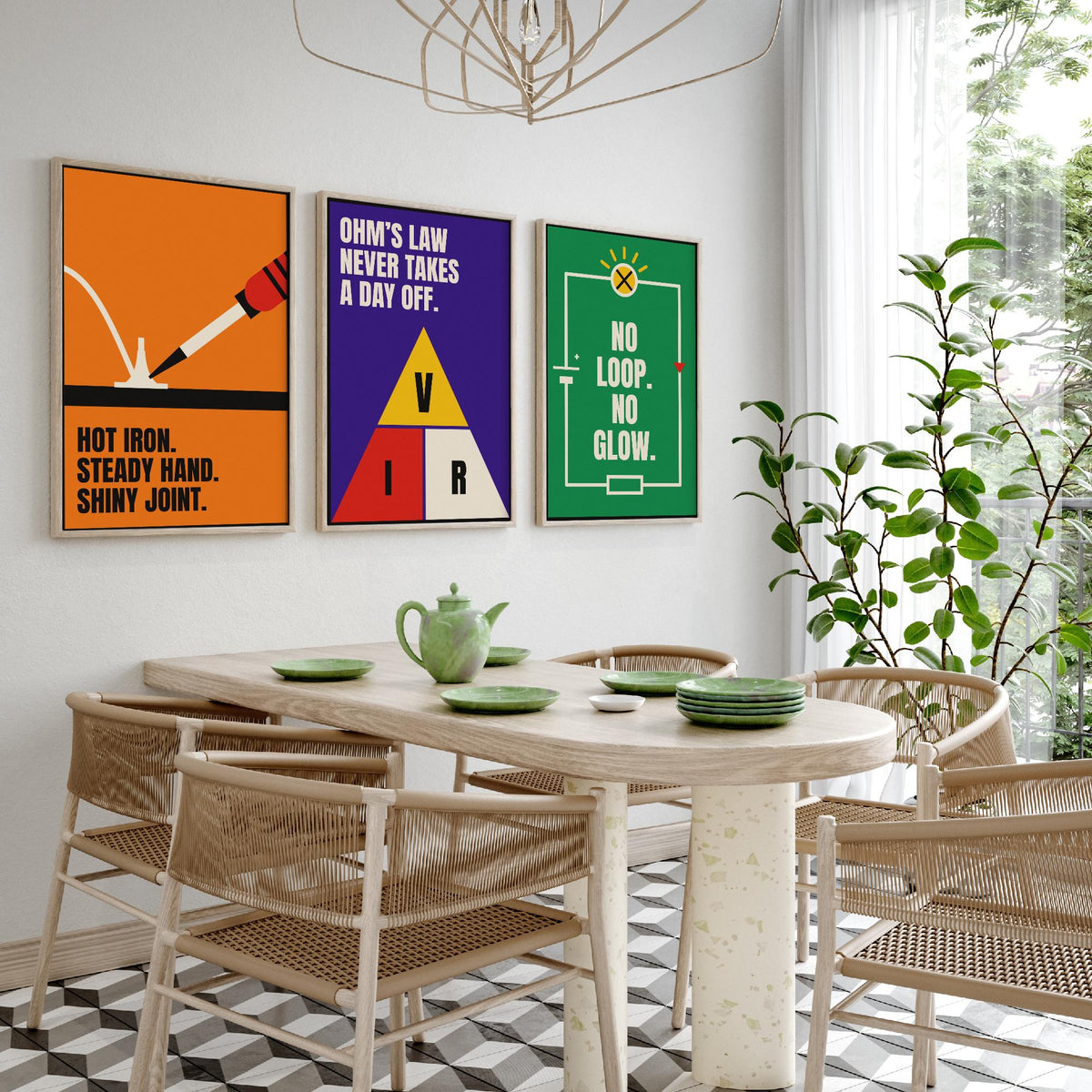 Electronics Quotes Set of Three Art Prints - 3 Retro Bauhaus Circuits Maker Posters - Minimalist Tech Wall Art Illustration V2