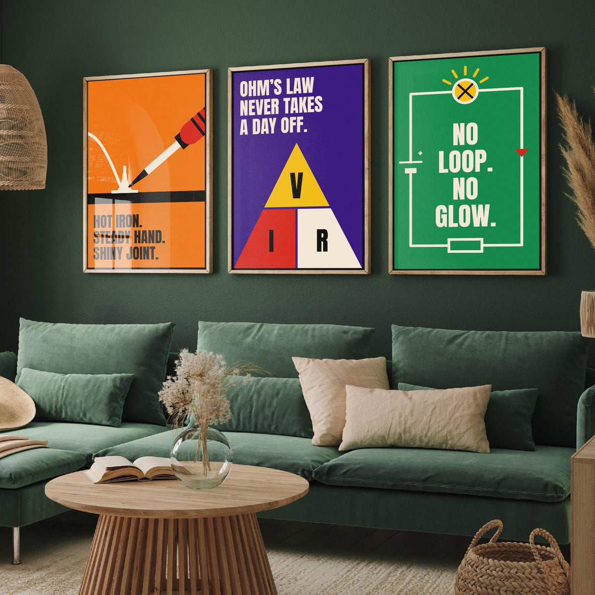 Electronics Quotes Set of Three Art Prints - 3 Retro Bauhaus Circuits Maker Posters - Minimalist Tech Wall Art Illustration V2