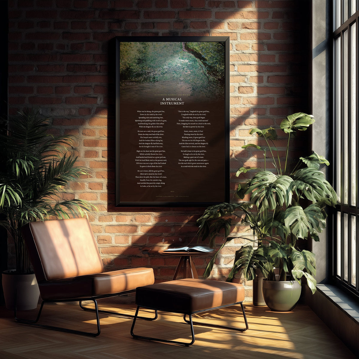 A Musical Instrument by Elizabeth Barrett Browning Art Print - Full Poem over Caillebotte Les Perissoires Painting - Great God Pan Poster