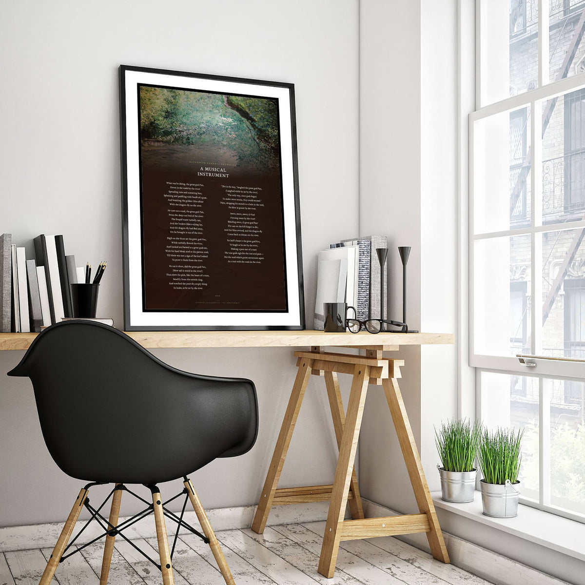 A Musical Instrument by Elizabeth Barrett Browning Art Print - Full Poem over Caillebotte Les Perissoires Painting - Great God Pan Poster