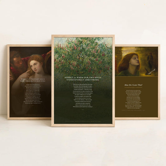 Elizabeth Barrett Browning Poems Set of Three Art Prints - How Do I Love Thee, Sonnet 1, Sonnet 22 - Poetry Poster over Paintings