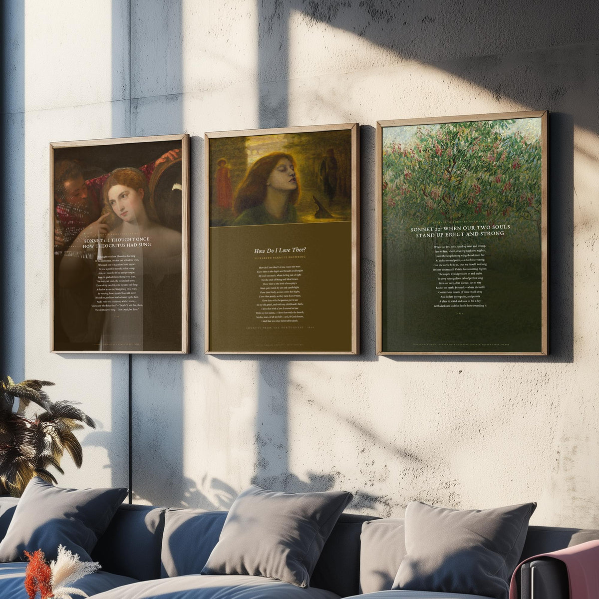 Elizabeth Barrett Browning Poems Set of Three Art Prints - How Do I Love Thee, Sonnet 1, Sonnet 22 - Poetry Poster over Paintings