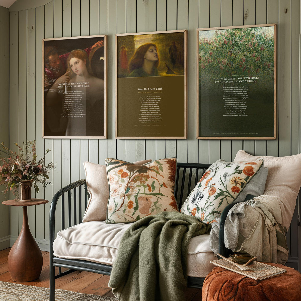 Elizabeth Barrett Browning Poems Set of Three Art Prints - How Do I Love Thee, Sonnet 1, Sonnet 22 - Poetry Poster over Paintings