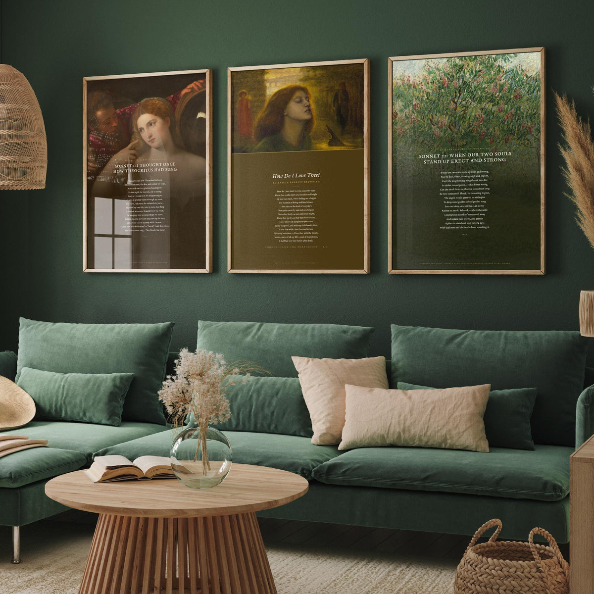 Elizabeth Barrett Browning Poems Set of Three Art Prints - How Do I Love Thee, Sonnet 1, Sonnet 22 - Poetry Poster over Paintings