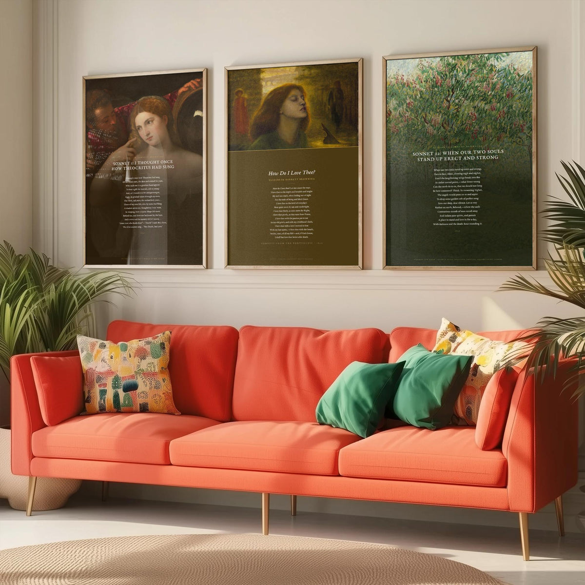 Elizabeth Barrett Browning Poems Set of Three Art Prints - How Do I Love Thee, Sonnet 1, Sonnet 22 - Poetry Poster over Paintings