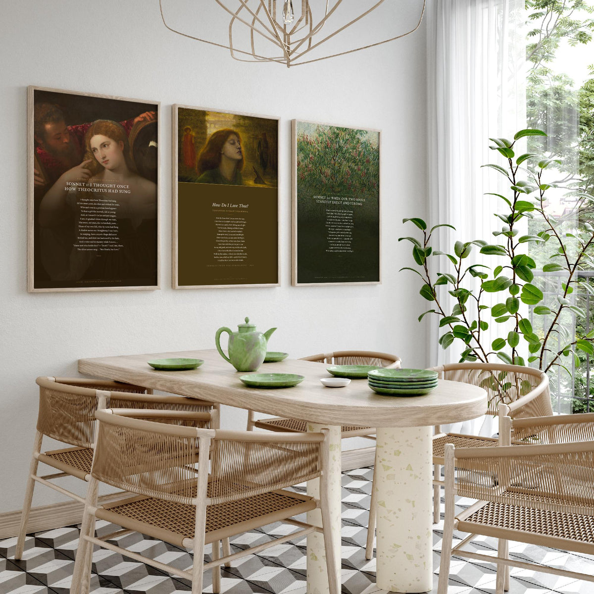 Elizabeth Barrett Browning Poems Set of Three Art Prints - How Do I Love Thee, Sonnet 1, Sonnet 22 - Poetry Poster over Paintings