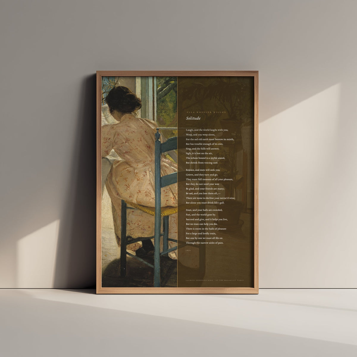 Solitude by Ella Wheeler Wilcox Art Print - Full Poem beside At the Breakfast Table Classic Painting - Laugh and the World Laughs Poster