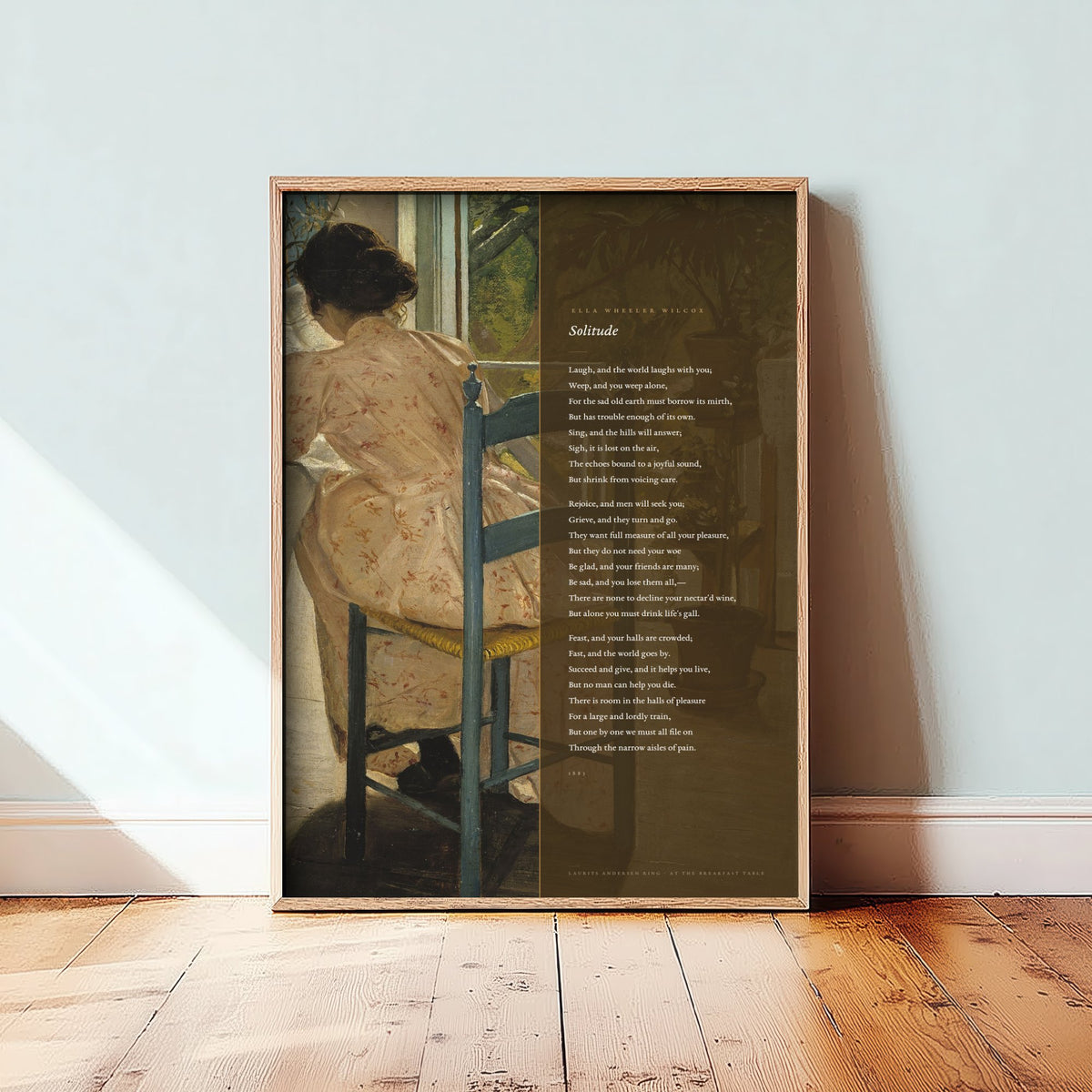 Solitude by Ella Wheeler Wilcox Art Print - Full Poem beside At the Breakfast Table Classic Painting - Laugh and the World Laughs Poster