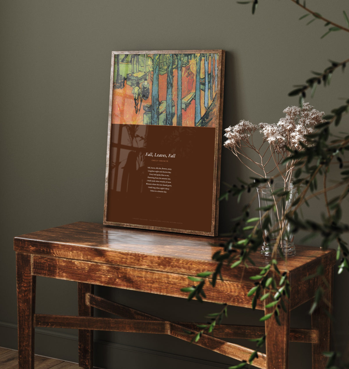 Fall, Leaves, Fall by Emily Bronte Art Print - Full Poem beneath Van Gogh Les Alyscamps Falling Autumn Leaves Painting - Poetry Poster