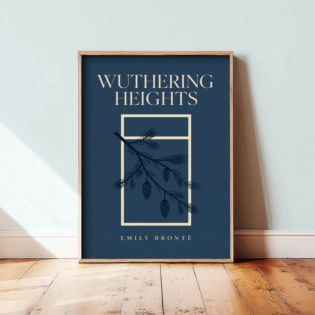 Wuthering Heights by Emily Bronte Art Print - Minimalist Book Cover Poster - Pine Branch and Cones Illustration