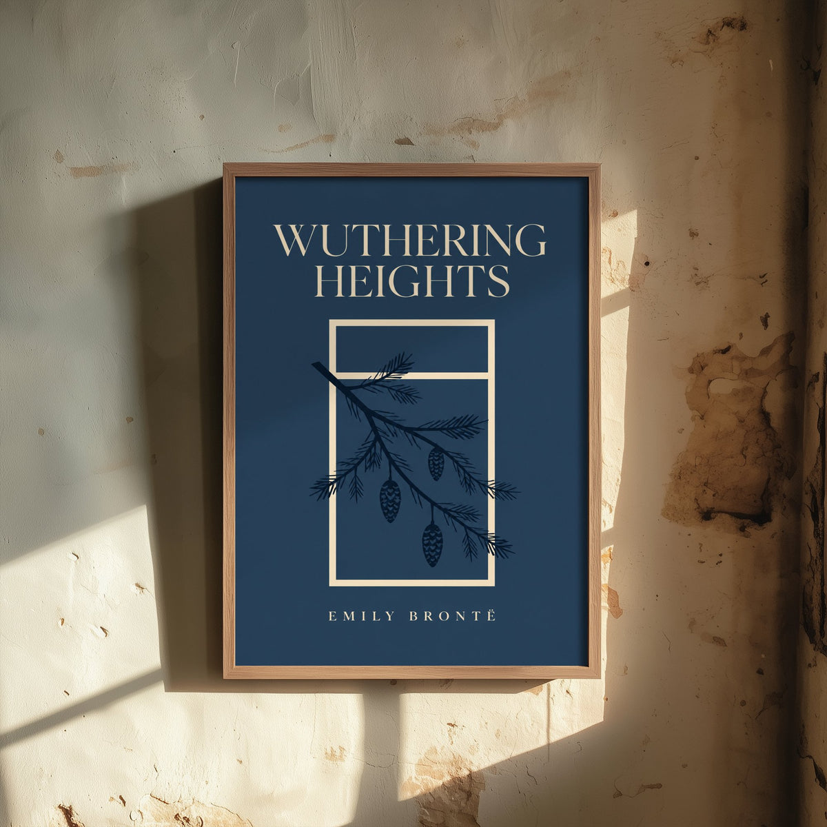 Wuthering Heights by Emily Bronte Art Print - Minimalist Book Cover Poster - Pine Branch and Cones Illustration