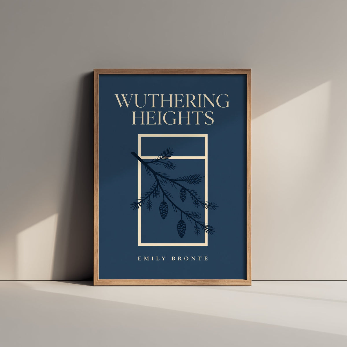 Wuthering Heights by Emily Bronte Art Print - Minimalist Book Cover Poster - Pine Branch and Cones Illustration