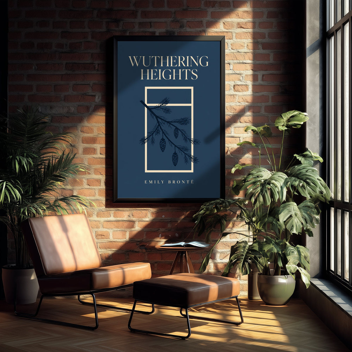Wuthering Heights by Emily Bronte Art Print - Minimalist Book Cover Poster - Pine Branch and Cones Illustration