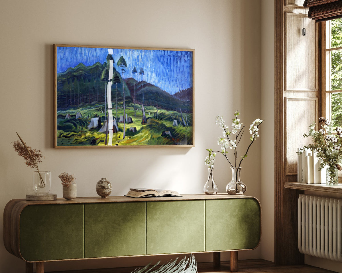 Emily Carr - Odds and Ends (1939) - Classic Painting Art Print - British Columbia Logged Forest Tall Trees Blue Sky Poster